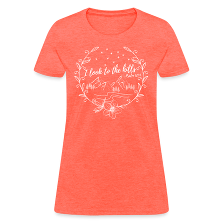Women's "Look to the Hills" Christian Shirt - heather coral