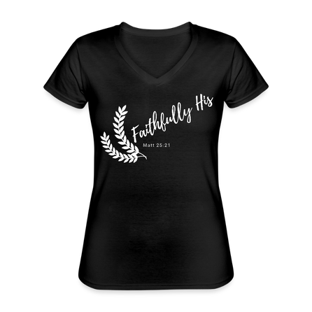 Women's "Faithfully His" Christian V-Neck Shirt - navy
