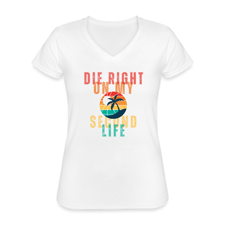 Women's "On My Second Life" Christian Sunlover V-Neck Shirt - white