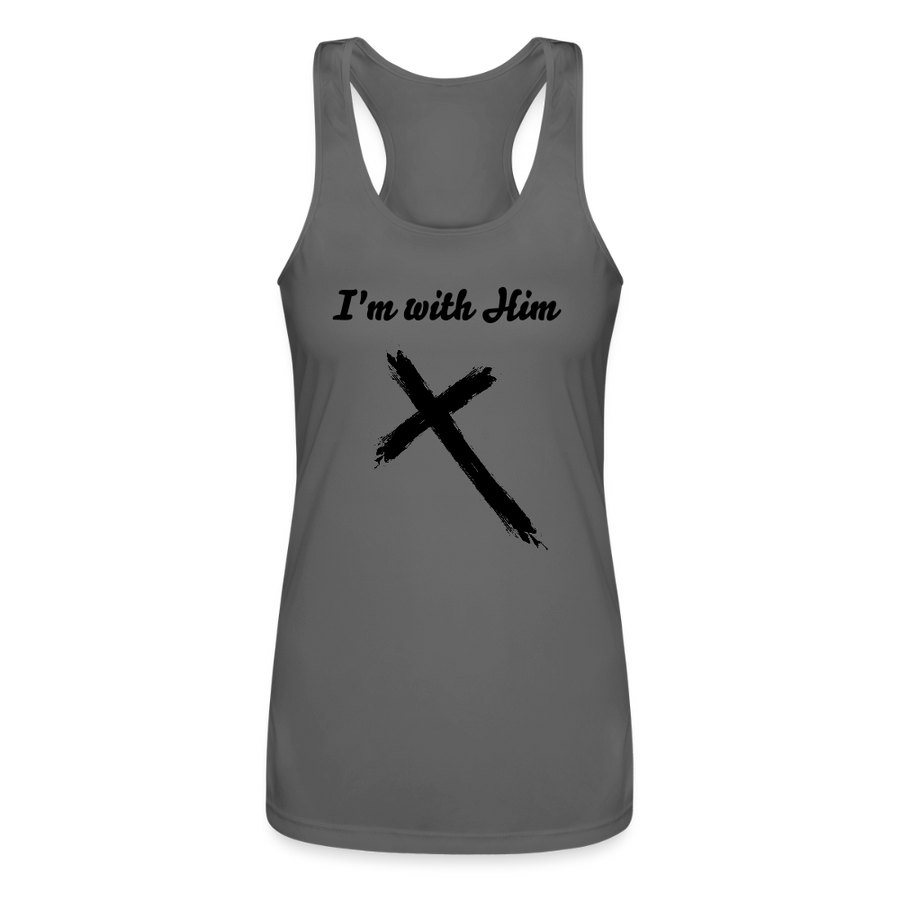 Women’s "I'm With Him" Christian Racerback Tank Top - Christian Activewear - charcoal