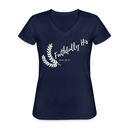 Women's "Faithfully His" Christian V-Neck Shirt - navy